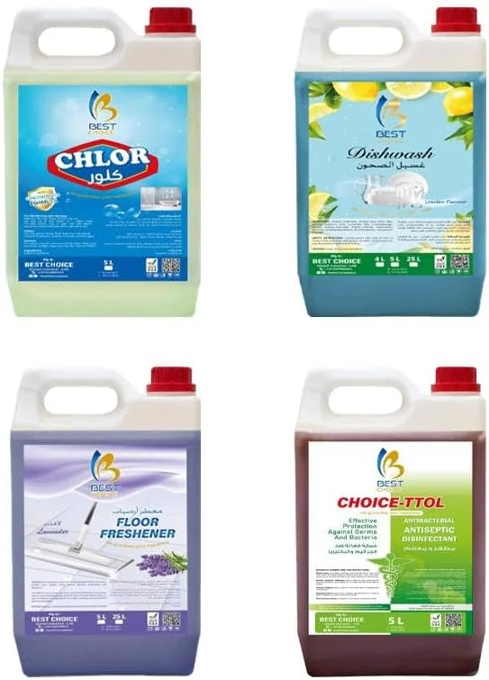 مجموعه نظافتی 5 لیتری بهترین انتخاب – سفید کننده، چند منظوره پاک کننده Choice Toll، خوشبو کننده کف بنفشه و شیشه پاک کن | بسته کامل نظافت منزل و محل کار | فرمول قدرتمند، خوشبو و بدون رگه