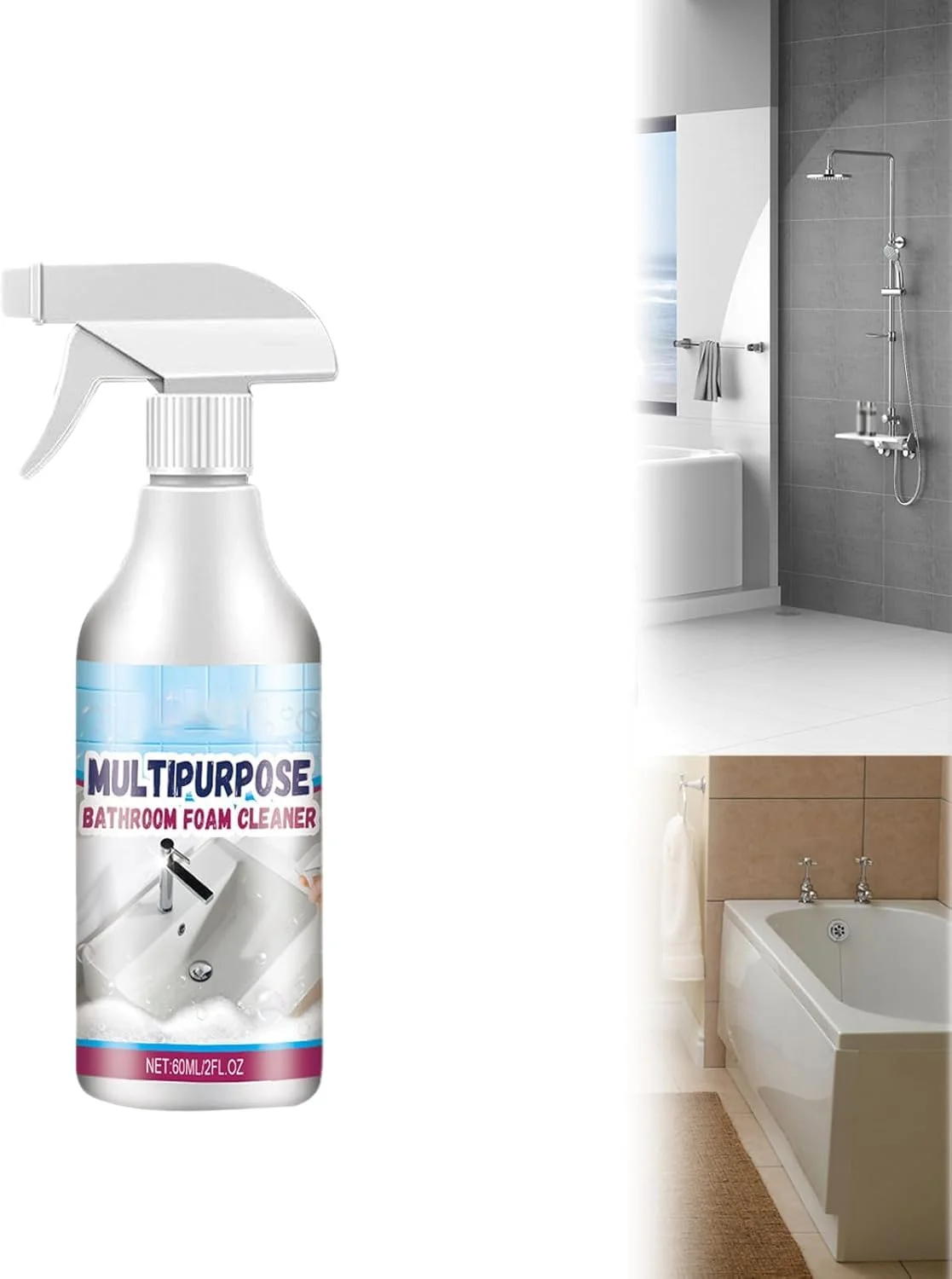 محلول رسوب زدای 60 میلی لیتری حمام، اسپری پاک کننده قوی برای توالت، دیوار، سینک، وان و کاشی حمام برای جلوگیری از رسوبات جدید آهکی محلول رسوب زدای 60 میلی لیتری حمام، اسپری پاک کننده قوی برای توالت، دیوار، سینک، وان و کاشی حمام برای جلوگیری از رسوبات جدید آهکی