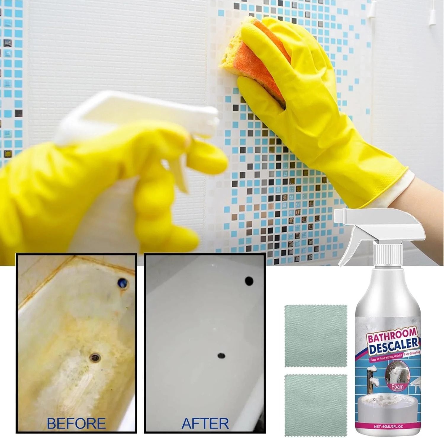 اسپری فوم پاک کننده توالت، 60 میلی لیتر، پاک کننده لکه های سرسخت حمام | اسپری تمیز کننده آشپزخانه برای دوش، وان، رستوران، کاشی شیشه ای چینی، جرم آهکی و دوغاب اسپری فوم پاک کننده توالت، 60 میلی لیتر، پاک کننده لکه های سرسخت حمام | اسپری تمیز کننده آشپزخانه برای دوش، وان، رستوران، کاشی شیشه ای چینی، جرم آهکی و دوغاب