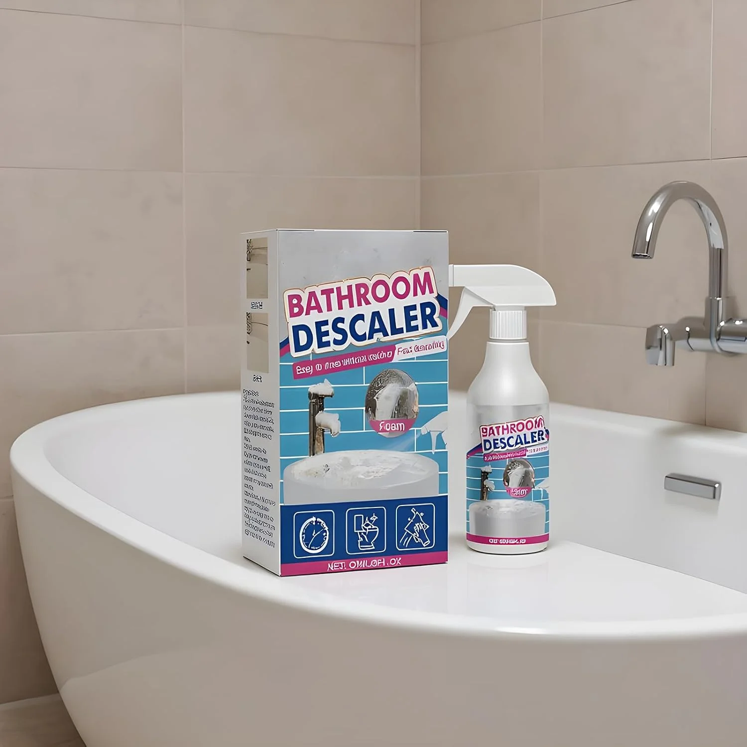 اسپری فوم پاک کننده حمام، 60 میلی لیتر، پاک کننده فوم چند منظوره رسوب زدا - اسپری تمیز کننده آشپزخانه برای دوش، وان حمام، رستوران، چینی، شیشه، کاشی، جرم و دوغاب