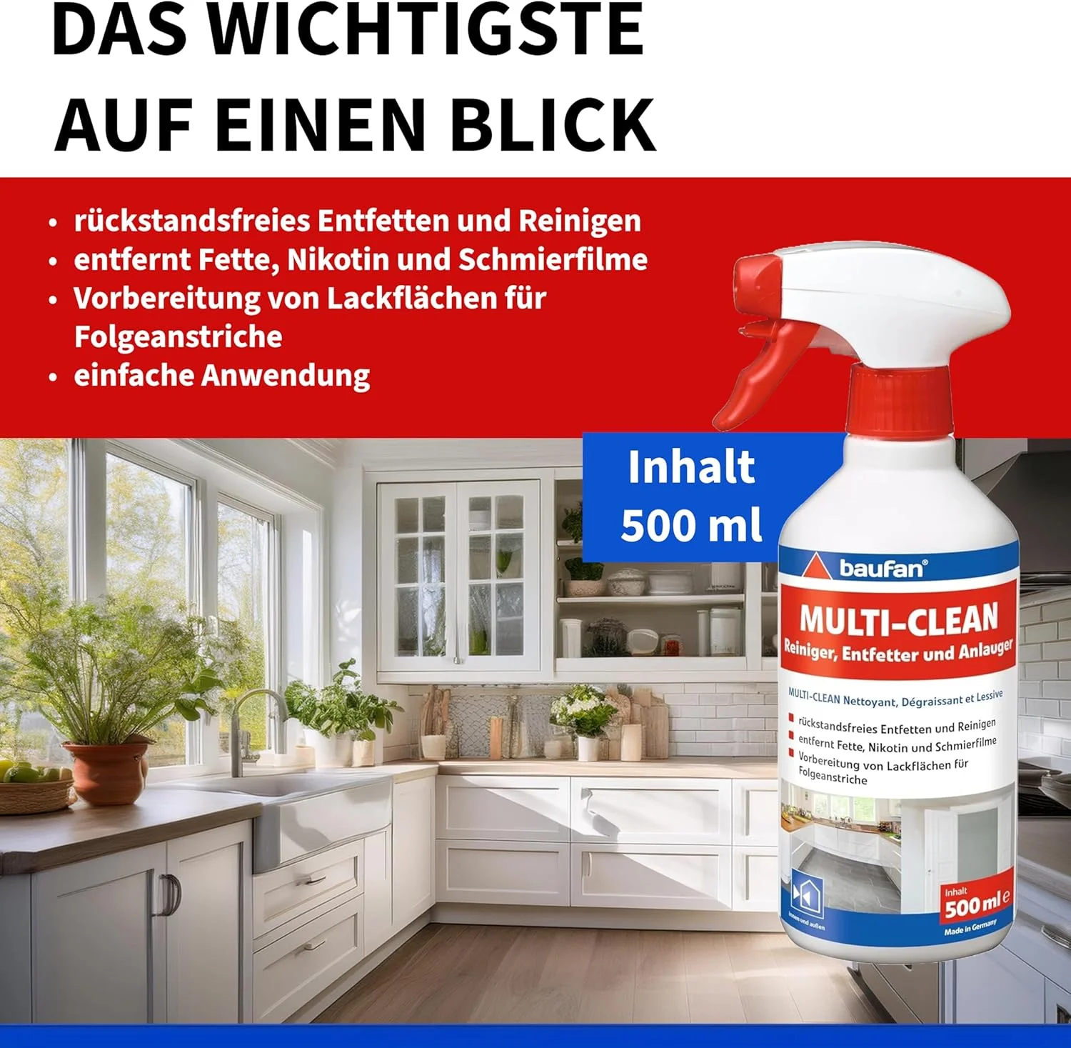 پاک کننده چند منظوره باوفان، چربی زدا و لکه بر، 500 میلی لیتر، پاک کننده چربی و آشپزخانه، چند منظوره و پاک کننده نقاشی، از بین برنده چربی، نیکوتین و روغن بدون باقی مانده