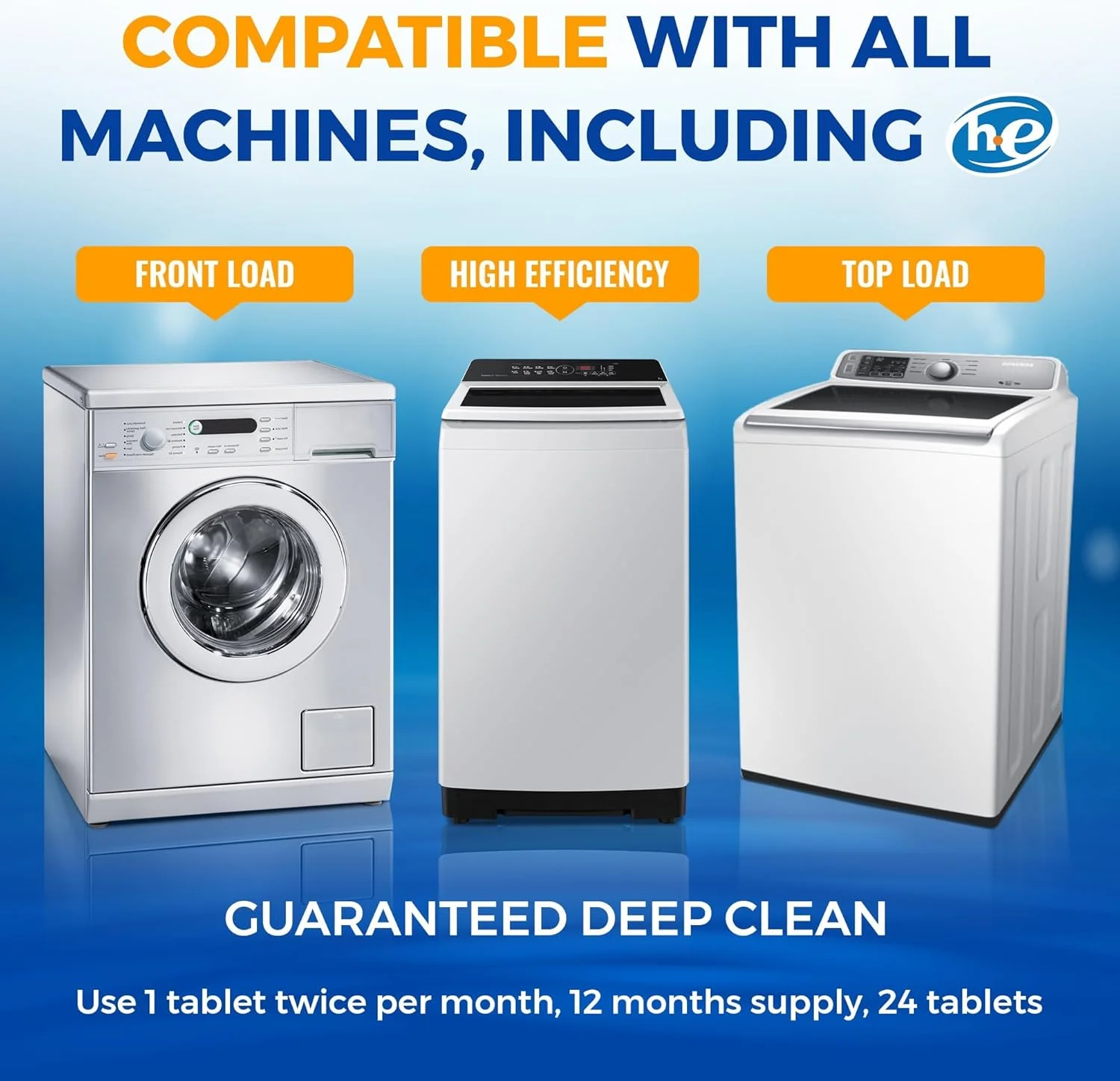 قرص پاک کننده، خوشبو کننده و رسوب زدای ماشین لباسشویی باستین - بسته 6 عددی - قرص های تمیز کننده عمیق فعال برای ماشین لباسشویی درب از جلو و درب از بالا، سازگار با محیط زیست و سپتیک - تامین 3 ماهه