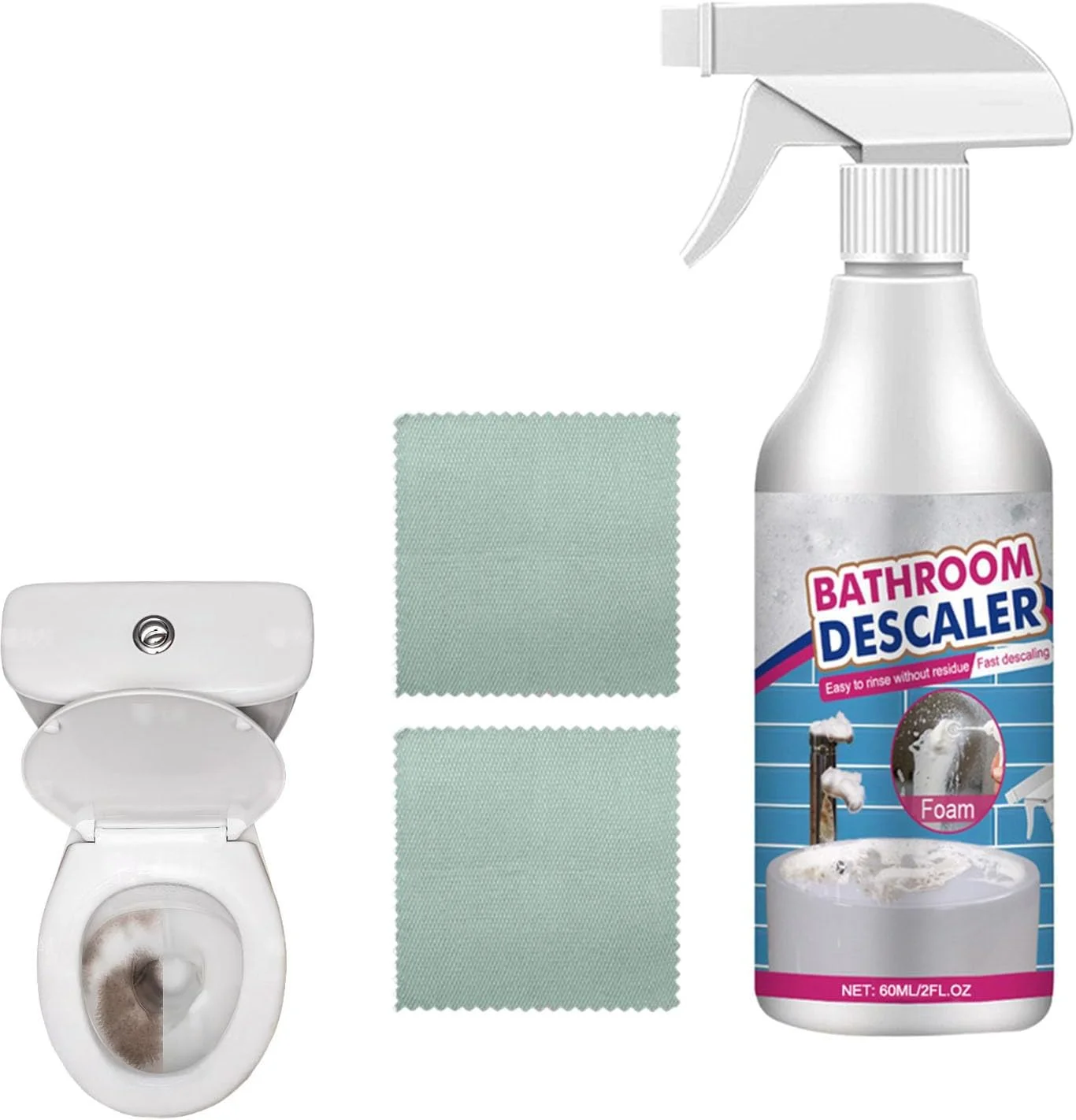 رسوب زدای حمام، پاک کننده فوم رسوب زدای چند منظوره 60 میلی لیتری، اسپری رسوب زدایی برای سینک آشپزخانه، رستوران، خانه، وان حمام، شیرآلات تجاری، آینه، کاشی فلزی