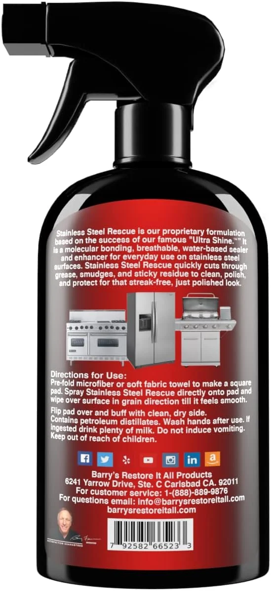 محصولات بری - نجات دهنده استیل ضد زنگ (تک سایز 473 میلی لیتر) | زیبایی استیل ضد زنگ خود را حفظ کنید! از بین برنده: باقیمانده های چسبناک، لکه ها، چربی و موارد دیگر!