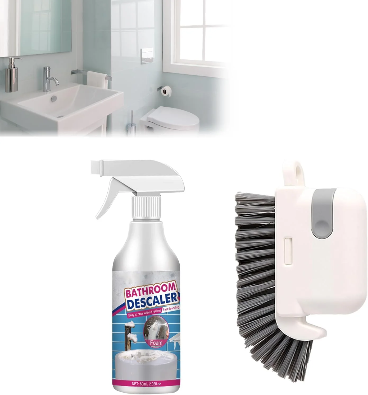 اسپری پاک کننده رسوب حمام برای لکه های سرسخت، پاک کننده رسوب حمام، اسپری فوم چند منظوره رسوب آهک حمام با برس تمیز کننده چند منظوره، اسپری تمیز کننده برای مصارف خانگی، آشپزخانه، حمام