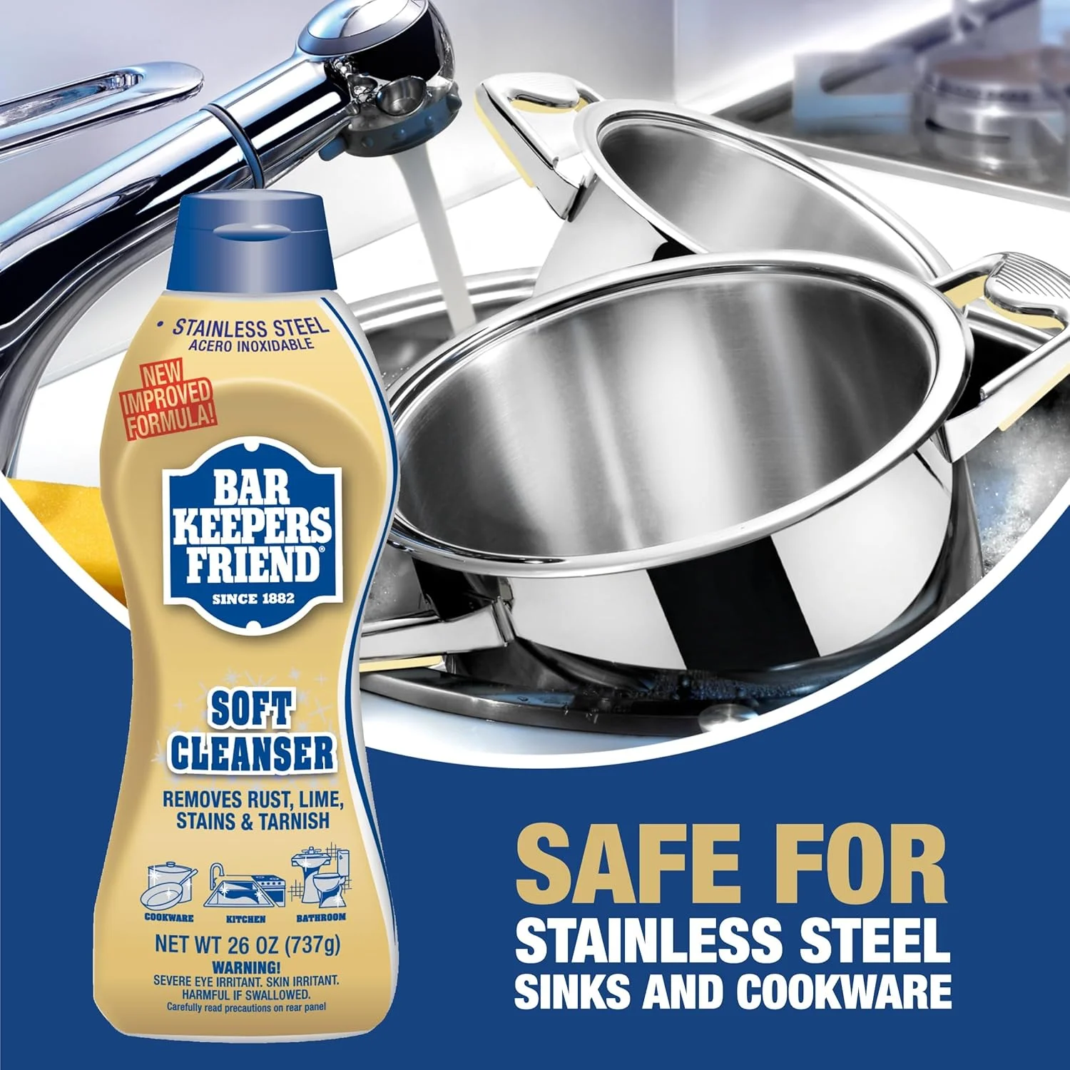 مایع پاک کننده ملایم بار کیپرز فرند (2 عدد 768 میلی لیتری) به همراه اسفنج دیش فیش - پاک کننده چند منظوره و از بین برنده لکه زنگ برای استیل ضد زنگ، چینی، کاشی سرامیک، مس، برنج و غیره