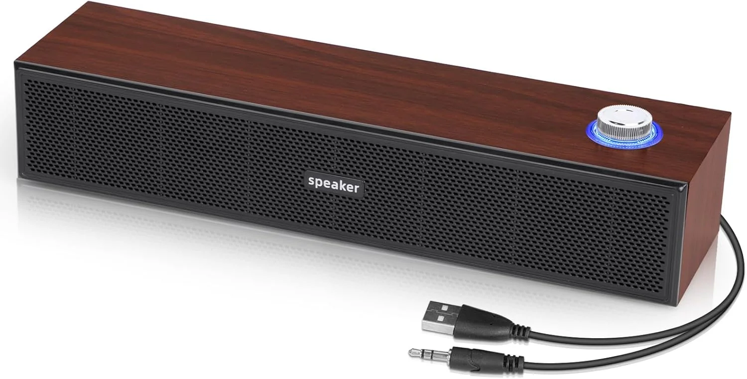 اسپیکر کامپیوتر Homarket، اسپیکر دیجیتال چند رسانه ای چوبی، اسپیکر های کامپیوتر USB با AUX 3.5 میلی متری، اسپیکر ساندبار کامپیوتر قابل حمل با صدای فراگیر برای لپ تاپ رومیزی