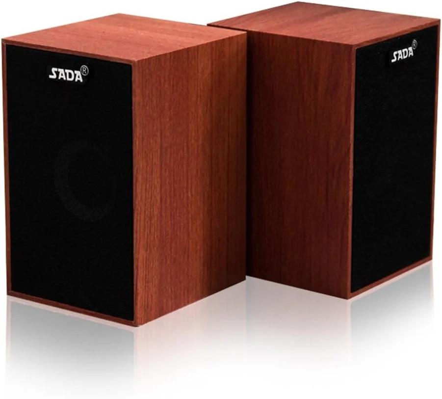 اسپیکرهای چوبی ترکیبی سیم دار USB مدل Honsto A V-160، اسپیکرهای کامپیوتر، ساب ووفر پخش کننده موسیقی استریو باس برای کامپیوتر رومیزی، لپ تاپ، تبلت، تلفن هوشمند