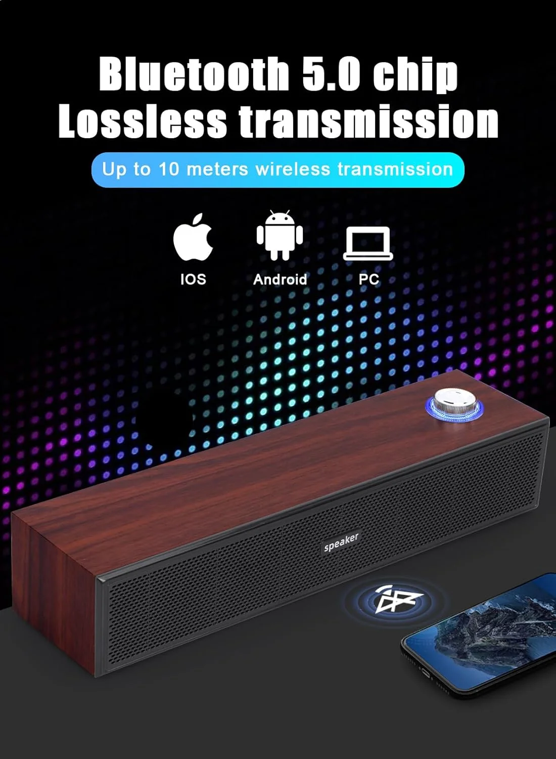 اسپیکر کامپیوتر Homarket، اسپیکر دیجیتال چند رسانه ای چوبی، اسپیکر های کامپیوتر USB با AUX 3.5 میلی متری، اسپیکر ساندبار کامپیوتر قابل حمل با صدای فراگیر برای لپ تاپ رومیزی