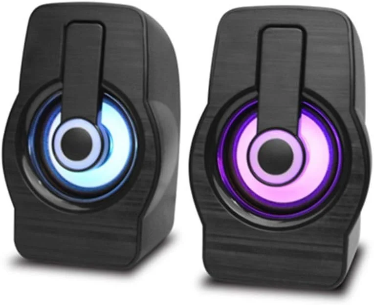 اسپیکر کامپیوتر GZDpwgn با صدای استریو و LED رنگارنگ، اسپیکرهای رومیزی USB با توان 2.0 کانال فراگیر برای لپ تاپ و تلفن هوشمند (مشکی)