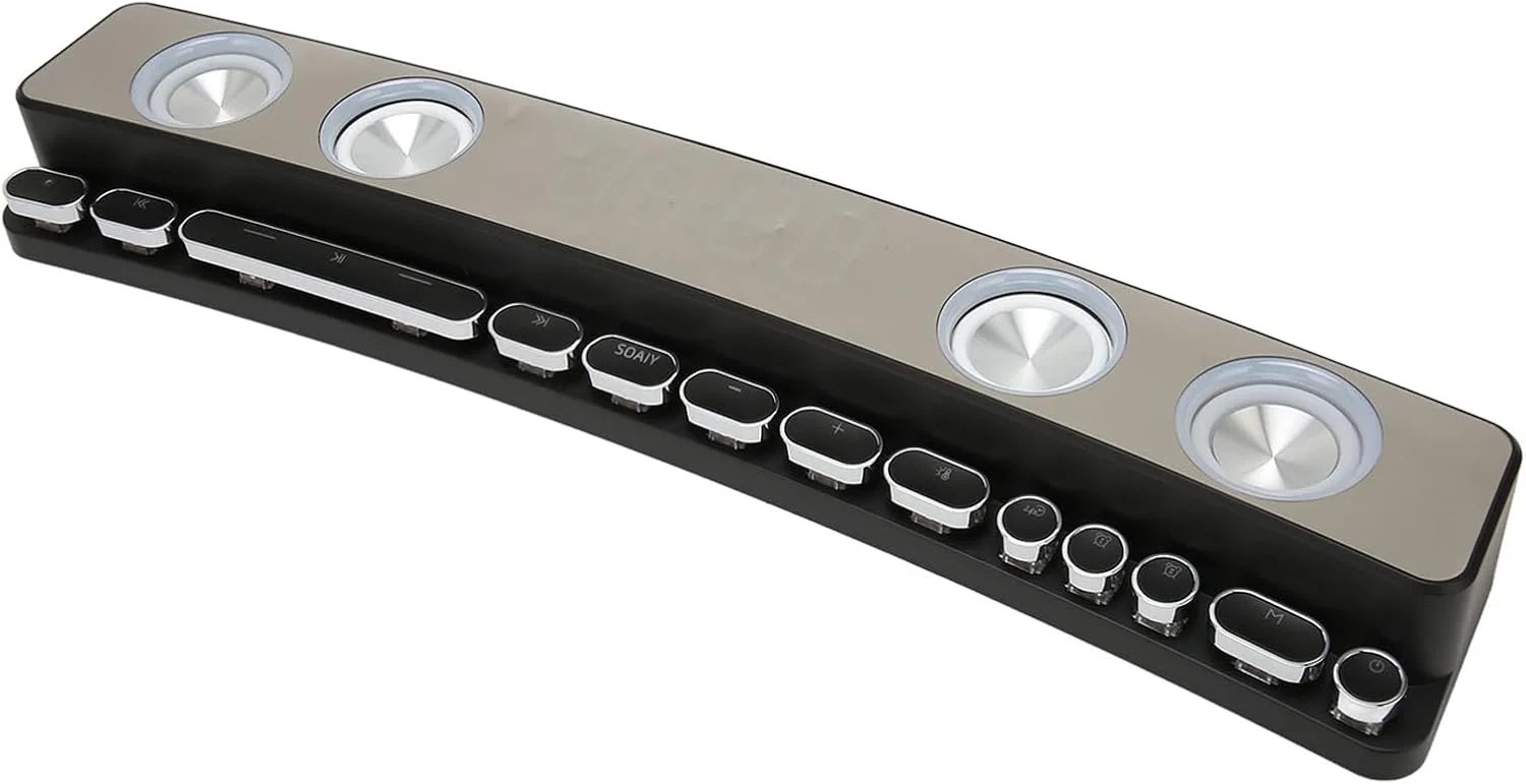 اسپیکر کامپیوتر Goshyda، ساندبار استریو HiFi بی سیم بلوتوثی، اسپیکر گیمینگ RGB پویا با کلیدهای مکانیکی و آلارم دوگانه، برای لپ تاپ رومیزی و پروژکتور (مشکی)