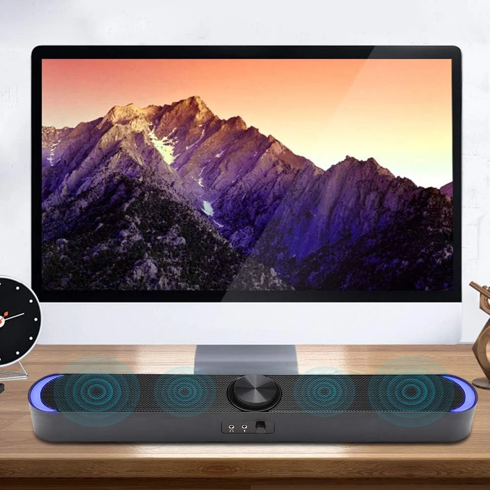 اسپیکر بی‌سیم رومیزی GOWENIC، ساندبار خانگی با جک یونیورسال 3.5 میلی‌متری برای کامپیوتر، رایانه شخصی، لپ‌تاپ (مشکی)