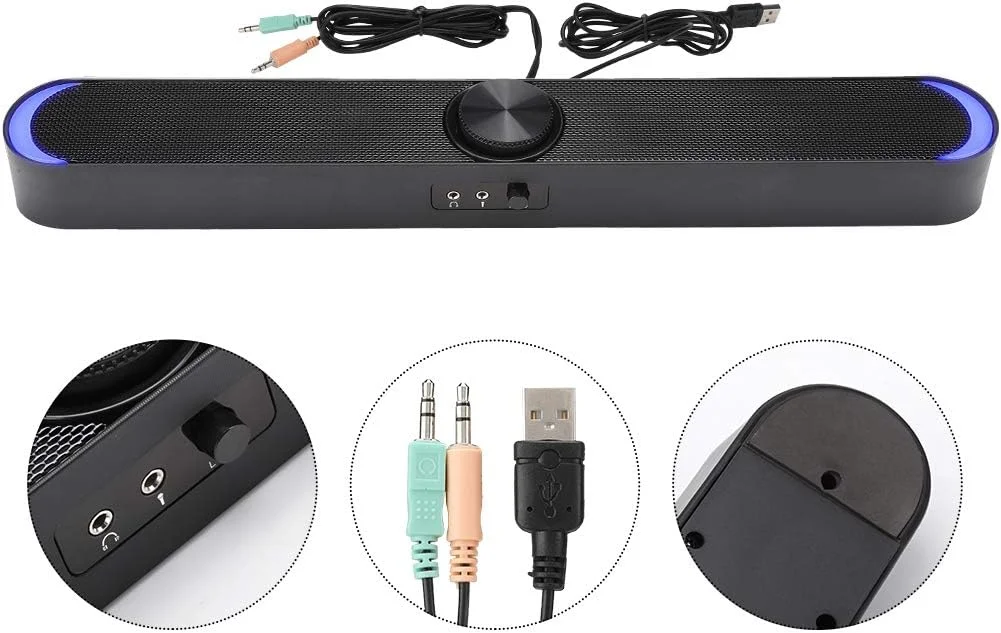 اسپیکر بی‌سیم رومیزی GOWENIC، ساندبار خانگی با جک یونیورسال 3.5 میلی‌متری برای کامپیوتر، رایانه شخصی، لپ‌تاپ (مشکی)