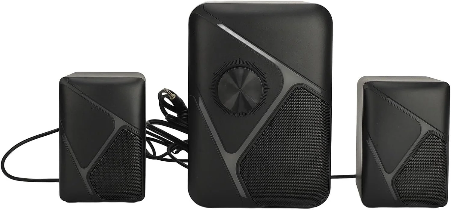 اسپیکر کامپیوتر 2.1 گوشیدا، اسپیکرهای رومیزی USB با ساب ووفر، سیستم اسپیکر چند رسانه ای 2.1 سیمی با نورهای RGB، ورودی AUX، برای تلویزیون، کامپیوتر، تلفن