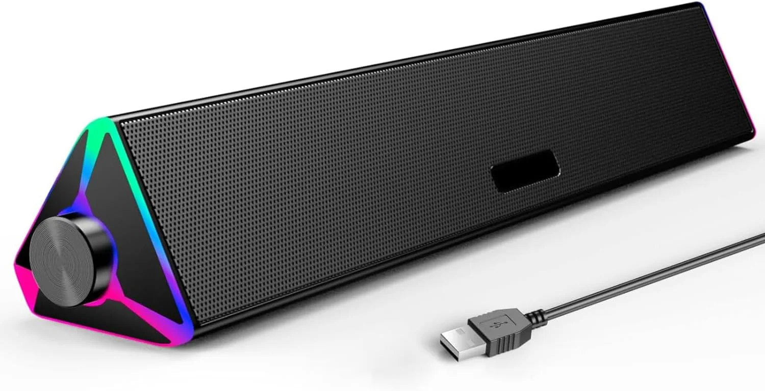 اسپیکر کامپیوتر رومیزی Funito، اسپیکرهای کامپیوتر با USB تکی برای برق و استریو، اسپیکرهای گیمینگ با نورپردازی تنفسی، مانیتور کامپیوتر رومیزی، ساندبارهای لپ تاپ (شامل آداپتور USB-C)