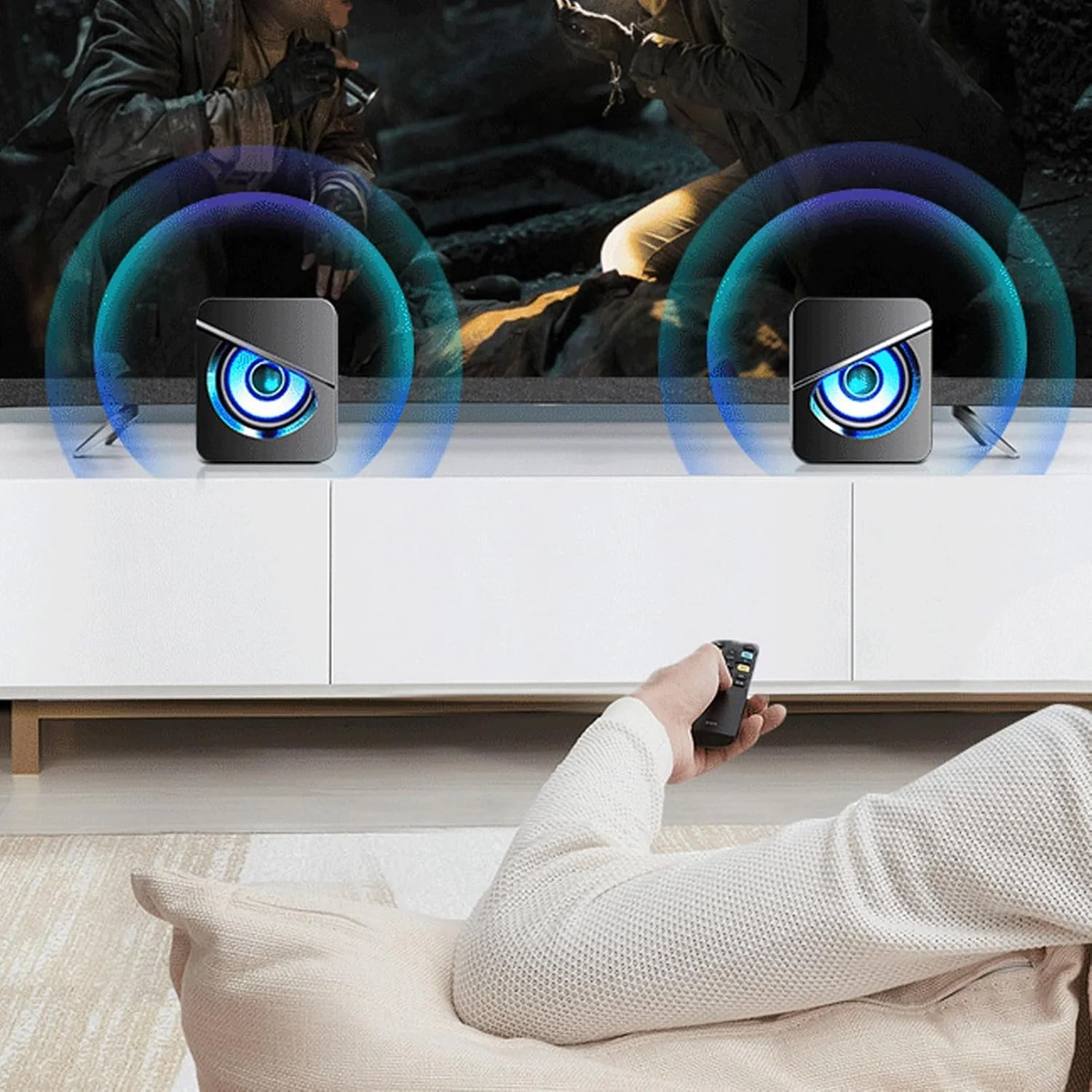 اسپیکر کامپیوتر Goshyda یک جفت، اسپیکر کامپیوتر رومیزی با تغذیه USB، صدای استریو باس 4D، اسپیکر سیمی USB، ساب ووفر کوچک خانگی با چراغ های RGB، برای اتاق بازی خانگی