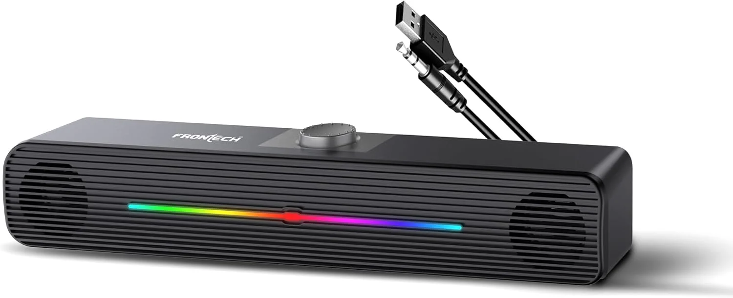 اسپیکرهای چند رسانه ای FRONTECH 1.0 با نور RGB و تغذیه USB | توان خروجی 10 وات | اتصال AUX/USB | برای لپ تاپ، کامپیوتر، موبایل | کنترل صدا (SPK-0009، مشکی)