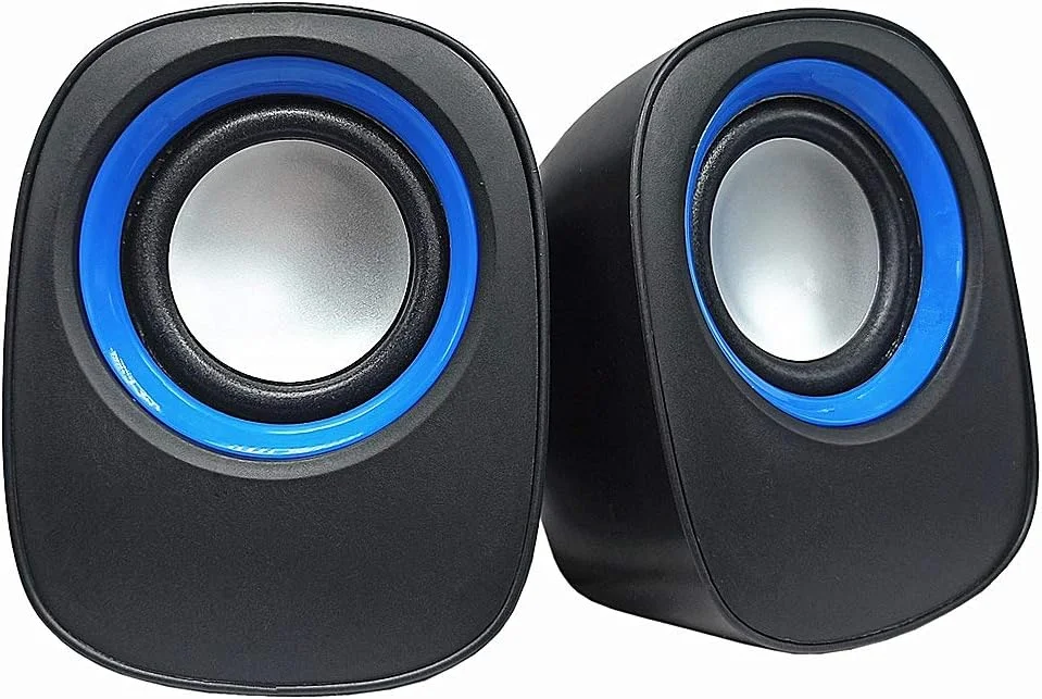 اسپیکر موسیقی Fawoonu، اسپیکر رومیزی، اسپیکر موسیقی کوچک با جک 3.5 میلی متری برای لپ تاپ/MP3/تلفن های هوشمند (مشکی+آبی)