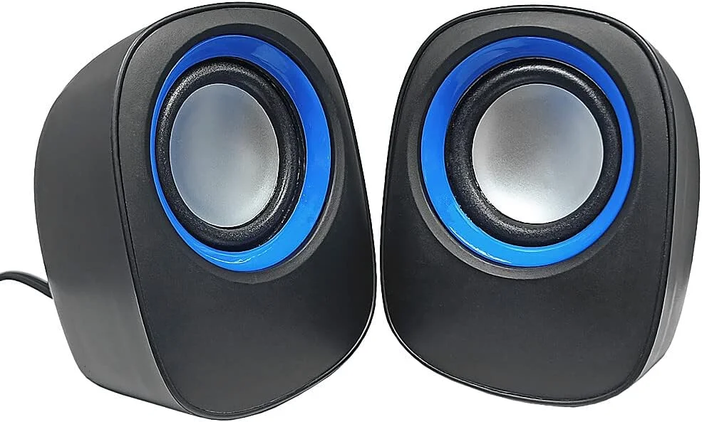 اسپیکر موسیقی Fawoonu، اسپیکر رومیزی، اسپیکر موسیقی کوچک با جک 3.5 میلی متری برای لپ تاپ/MP3/تلفن های هوشمند (مشکی+آبی)