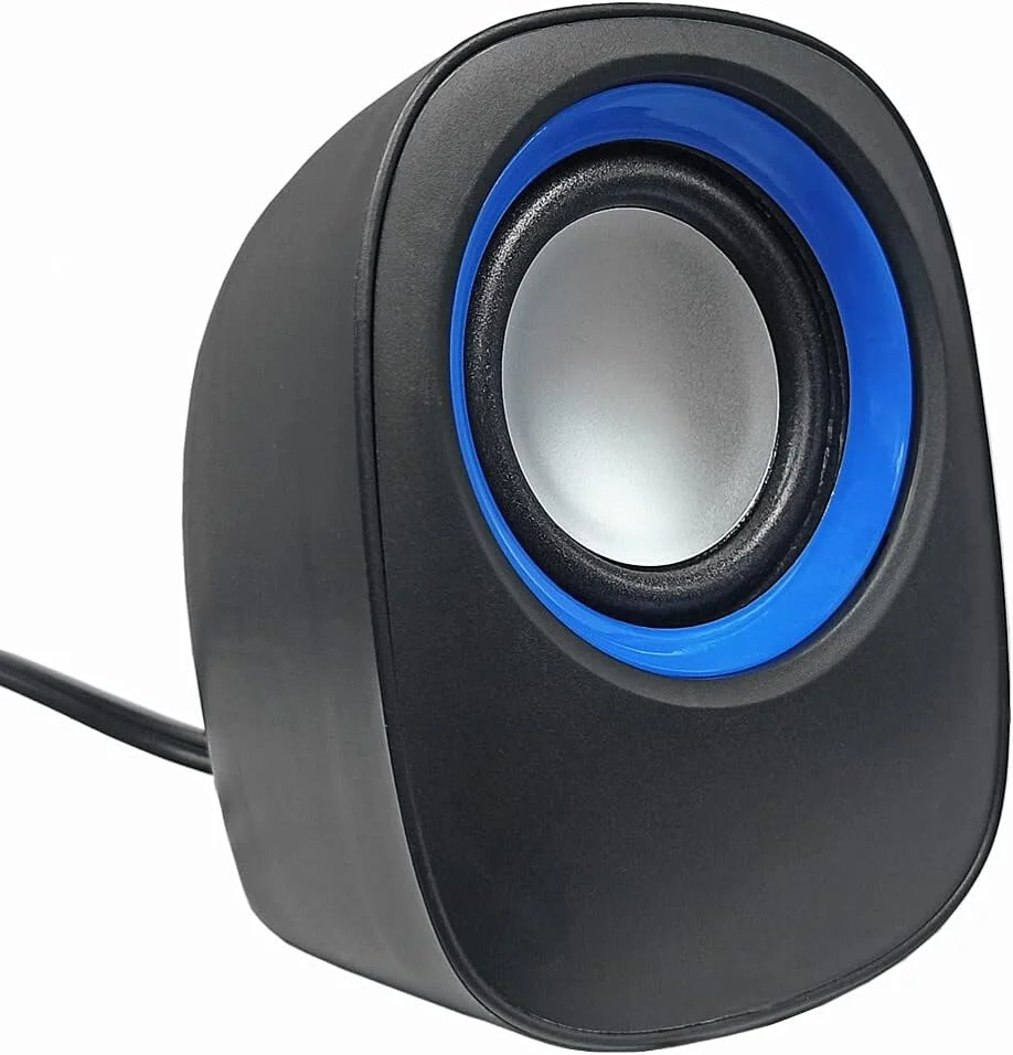 اسپیکر موسیقی Fawoonu، اسپیکر رومیزی، اسپیکر موسیقی کوچک با جک 3.5 میلی متری برای لپ تاپ/MP3/تلفن های هوشمند (مشکی+آبی)