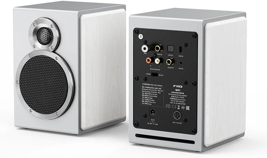 اسپیکر رومیزی Hi-Fi فیو مدل SA1. دارای PEQ 31 باندی، بلوتوث LDAC، خروجی 20W2+5W2، پری امپ فونو، ووفر فیبر چوب، تیوتر آلومینیوم-منیزیم (سفید)