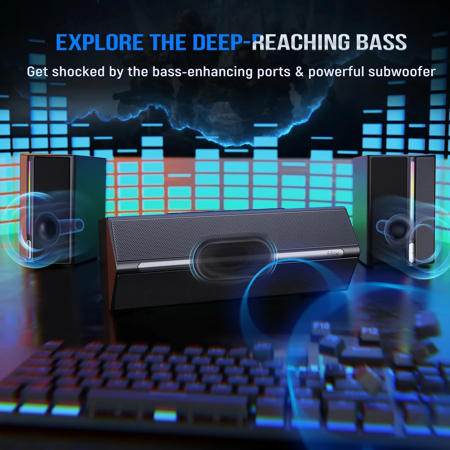 سیستم بلندگوهای کامپیوتر FIFINE با ساب ووفر، بلندگوی گیمینگ برای کامپیوتر با RGB، کنترل صدا، مانیتورینگ، ورودی Aux 3.5 میلیمتری، بلندگوهای با برق AC برای دسکتاپ موبایل تلویزیون - AmpliGame A22 سیستم بلندگوهای کامپیوتر FIFINE با ساب ووفر، بلندگوی گیمینگ برای کامپیوتر با RGB، کنترل صدا، مانیتورینگ، ورودی Aux 3.5 میلیمتری، بلندگوهای با برق AC برای دسکتاپ موبایل تلویزیون - AmpliGame A22