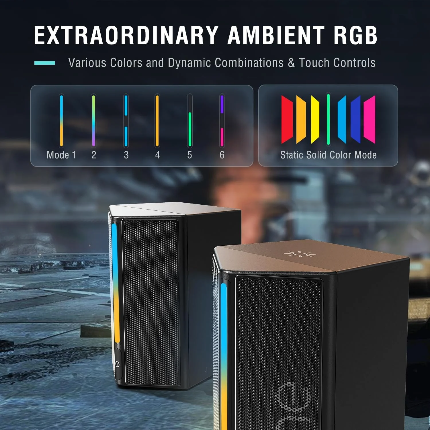 اسپیکرهای کامپیوتر FIFINE، اسپیکرهای رومیزی کامپیوتر با کنترل صدا، بلندگوهای گیمینگ RGB سیمی با کابل صوتی AUX 3.5 میلی متری برای لپ تاپ، مانیتور، تلفن، تبلت - AmpliGame A20 اسپیکرهای کامپیوتر FIFINE، اسپیکرهای رومیزی کامپیوتر با کنترل صدا، بلندگوهای گیمینگ RGB سیمی با کابل صوتی AUX 3.5 میلی متری برای لپ تاپ، مانیتور، تلفن، تبلت - AmpliGame A20