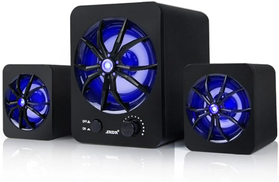 اسپیکر کامپیوتر Fawoonu D-207، اسپیکر ترکیبی سیم دار USB، دارای LED های رنگارنگ، استریو باس، پخش کننده موسیقی ساب ووفر برای کامپیوتر رومیزی، لپ تاپ، تبلت، تلفن هوشمند