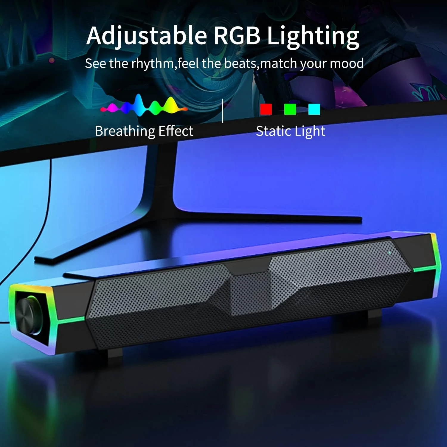 اسپیکرهای کامپیوتر Exrp، ساندبار کامپیوتر RGB پویا، اسپیکرهای بلوتوث و USB برای کامپیوتر، اسپیکرهای استریو HiFi گیمینگ برای دسکتاپ