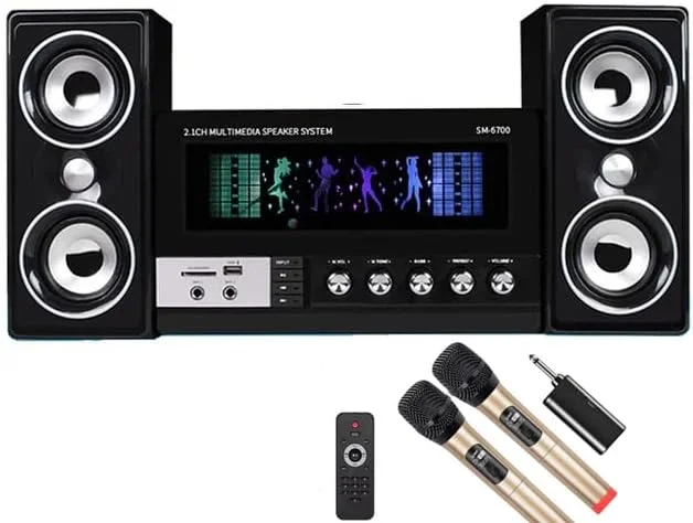 اسپیکر الکترونیکی - اسپیکر کامپیوتر تلویزیون 2.1 چند رسانه ای سینمای خانگی کارائوکه بوم باکس دسکتاپ کارت صوتی تلفن همراه بی سیم بلوتوث ساب ووفر (SM6700 با میکروفون 2)