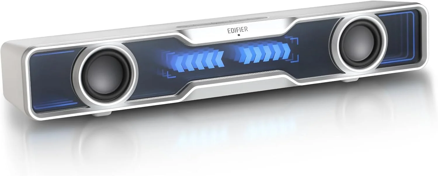 ساندبار چند رسانه ای Edifier QS30، نورپردازی پویا، بلوتوث نسخه 5.4، تقویت بیس، میکروفون داخلی، جلوه های صوتی متنوع، بلندگو با USB برای کامپیوتر رومیزی، لپ تاپ و تبلت (QS30، سفید)