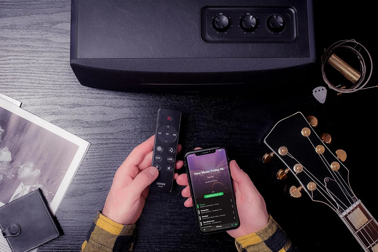 اسپیکر رومیزی Edifier D12 - اسپیکر استریو بلوتوث یکپارچه - اسپیکر کامپیوتر بی سیم برای استفاده رومیزی - 70 وات RMS با خروجی ساب ووفر - مشکی