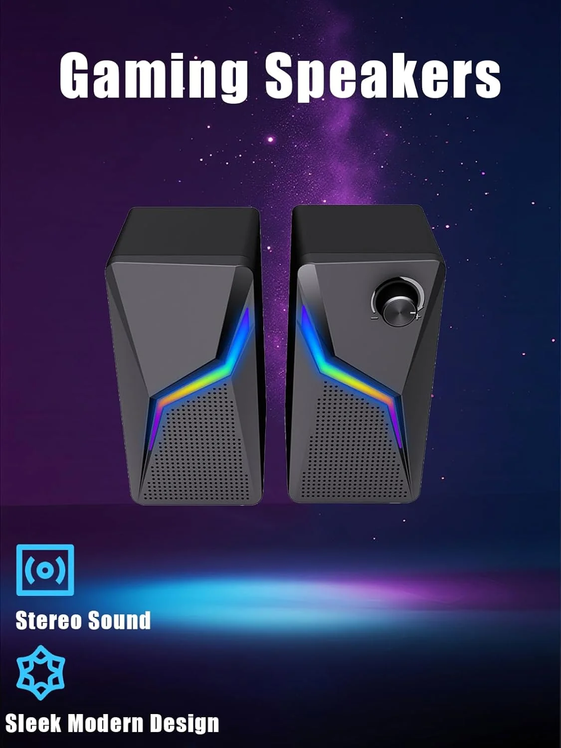 اسپیکر مینی کامپیوتر ارتقا یافته DRAYMAT، با تغذیه USB، واحد فول رنج 2.5 اینچی، حداکثر خروجی 10 وات، نورپردازی RGB، اسپیکر رومیزی جمع و جور با کنترل چرخشی، صدای فراگیر برای بازی/موسیقی (اندازه: 162x76 میلی متر)