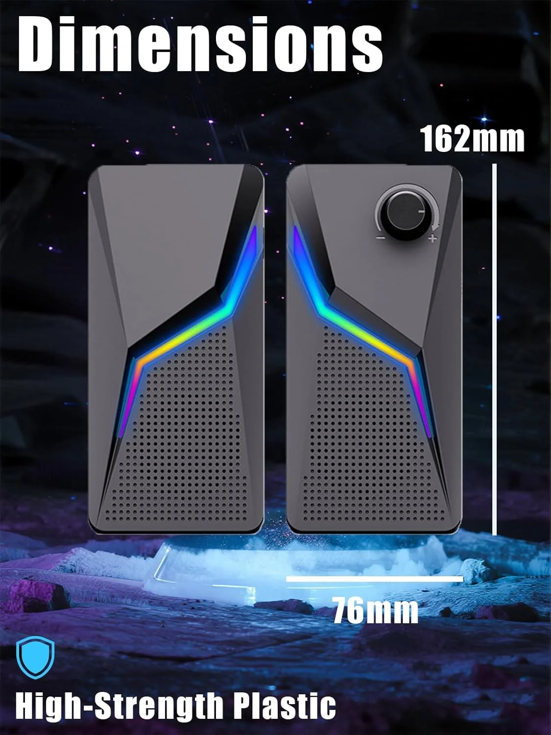 اسپیکر مینی کامپیوتر ارتقا یافته DRAYMAT، با تغذیه USB، واحد فول رنج 2.5 اینچی، حداکثر خروجی 10 وات، نورپردازی RGB، اسپیکر رومیزی جمع و جور با کنترل چرخشی، صدای فراگیر برای بازی/موسیقی (اندازه: 162x76 میلی متر)