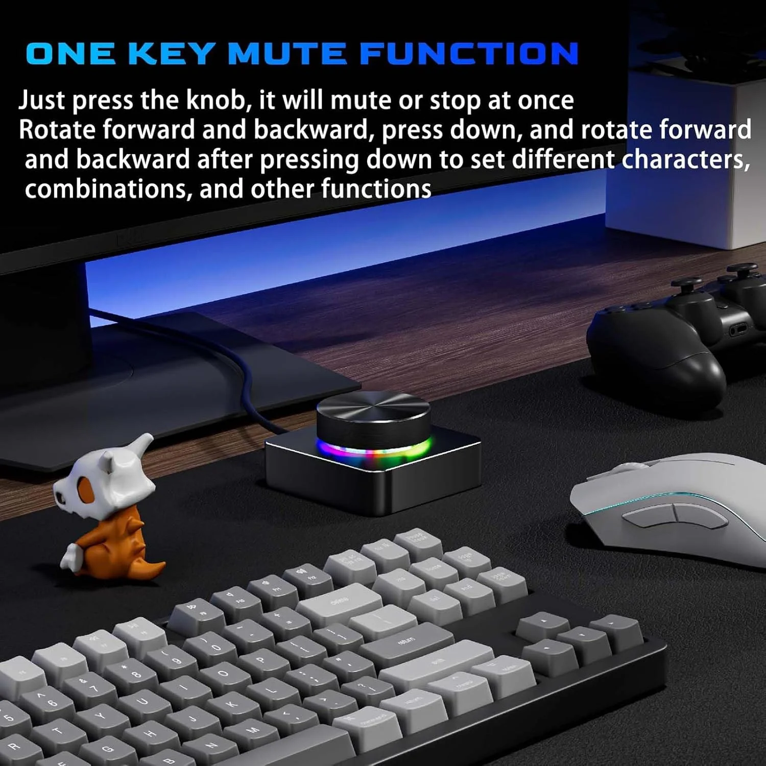 دکمه کنترل صدا USB Luocute، کنترلر چند رسانه ای قابل تنظیم اسپیکر با نور RGB، اتصال BT و سیمی