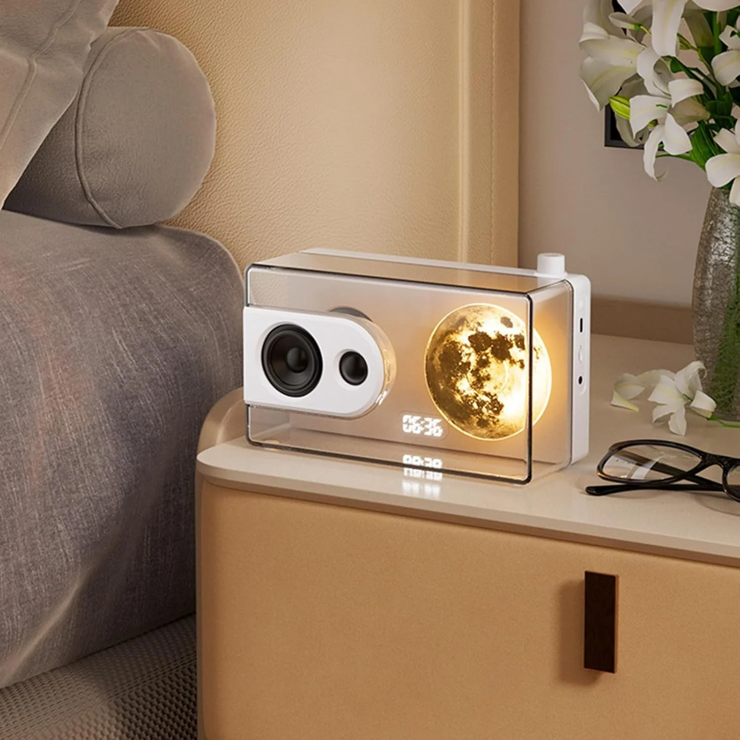 باکس های نور ماه، ساعت نویز سفید شفاف، بلندگوهای سازگار با بلوتوث، لوازم جانبی کامپیوتر رومیزی با بیس قوی و فعال سازی صوتی