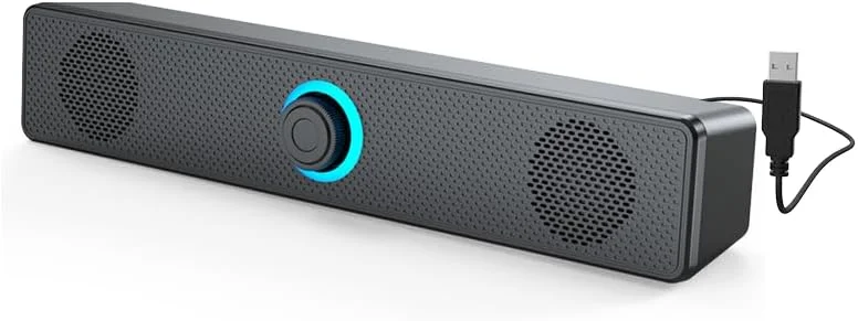 اسپیکر کامپیوتر برای لپ تاپ رومیزی، ورودی بلوتوث و USB، ساندبار با تغذیه USB با صدای استریو و بیس تقویت شده، دکمه تنظیم صدا، برای مانیتور کامپیوتر و لپ تاپ