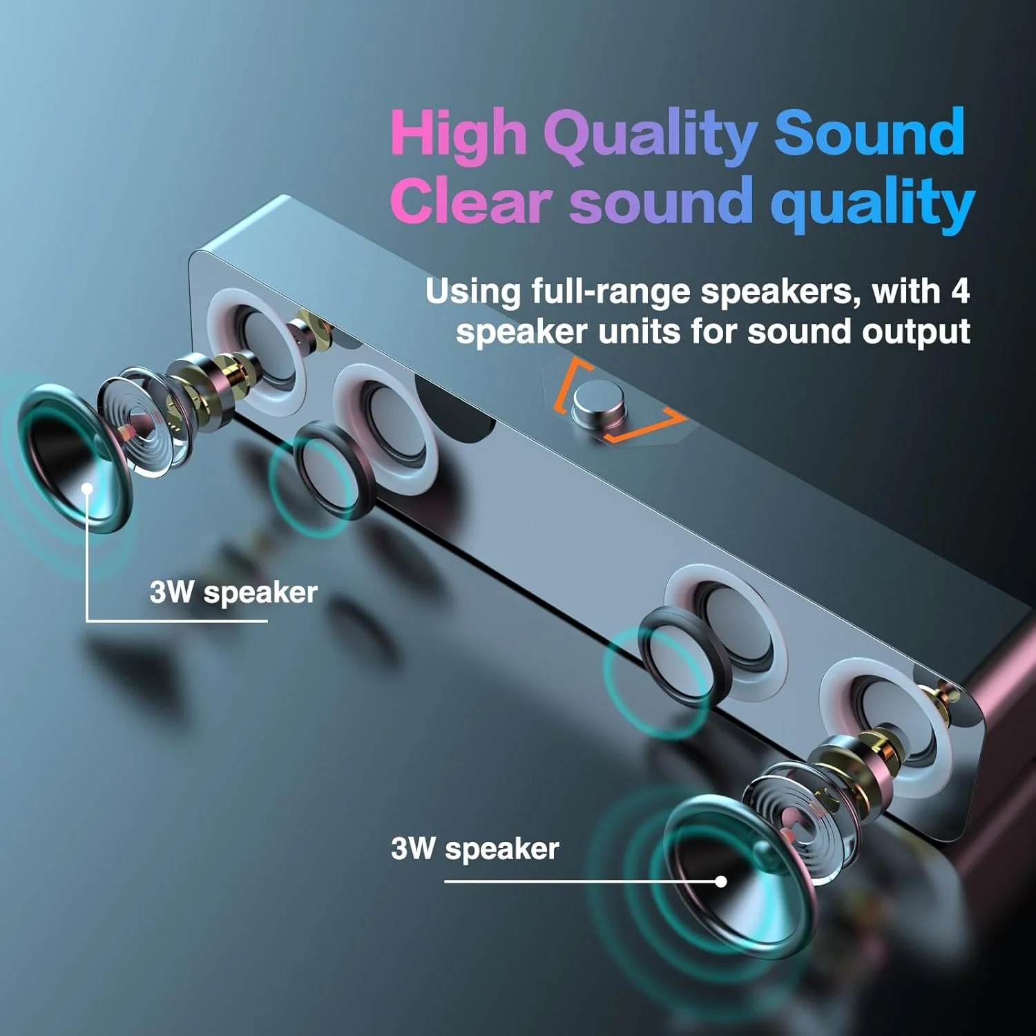 اسپیکر کامپیوتر الیماوی برای رایانه شخصی، اسپیکرهای 2.0 کاناله با نورپردازی ثابت RGB و کنترل صدا، دارای ورودی 3.5 میلی‌متری و تغذیه از طریق USB، سازگار با مانیتورها