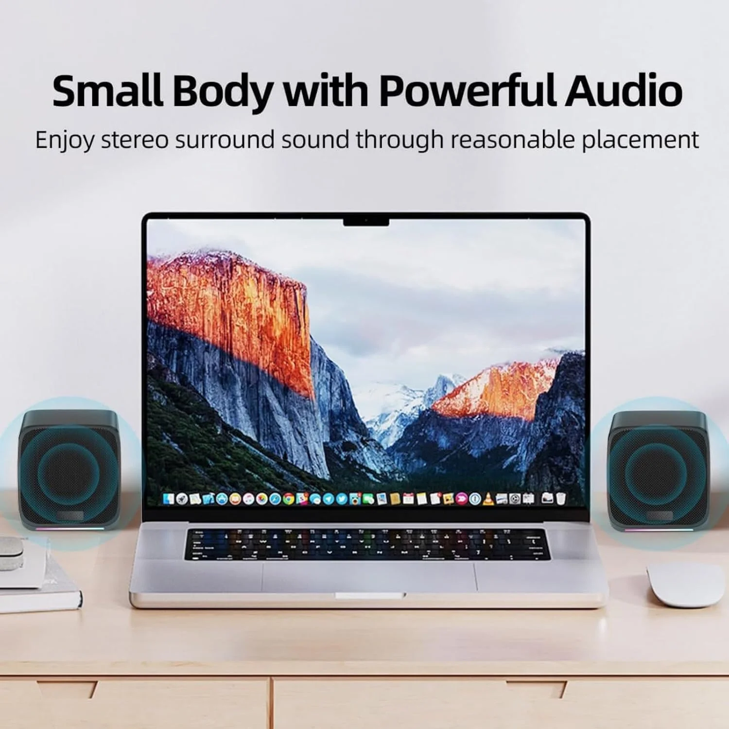 یک جفت اسپیکر کوچک قابل حمل کامپیوتر برای لپ تاپ رومیزی، اسپیکرهای کوچک رایانه شخصی با تغذیه USB، صدای فراگیر سه بعدی