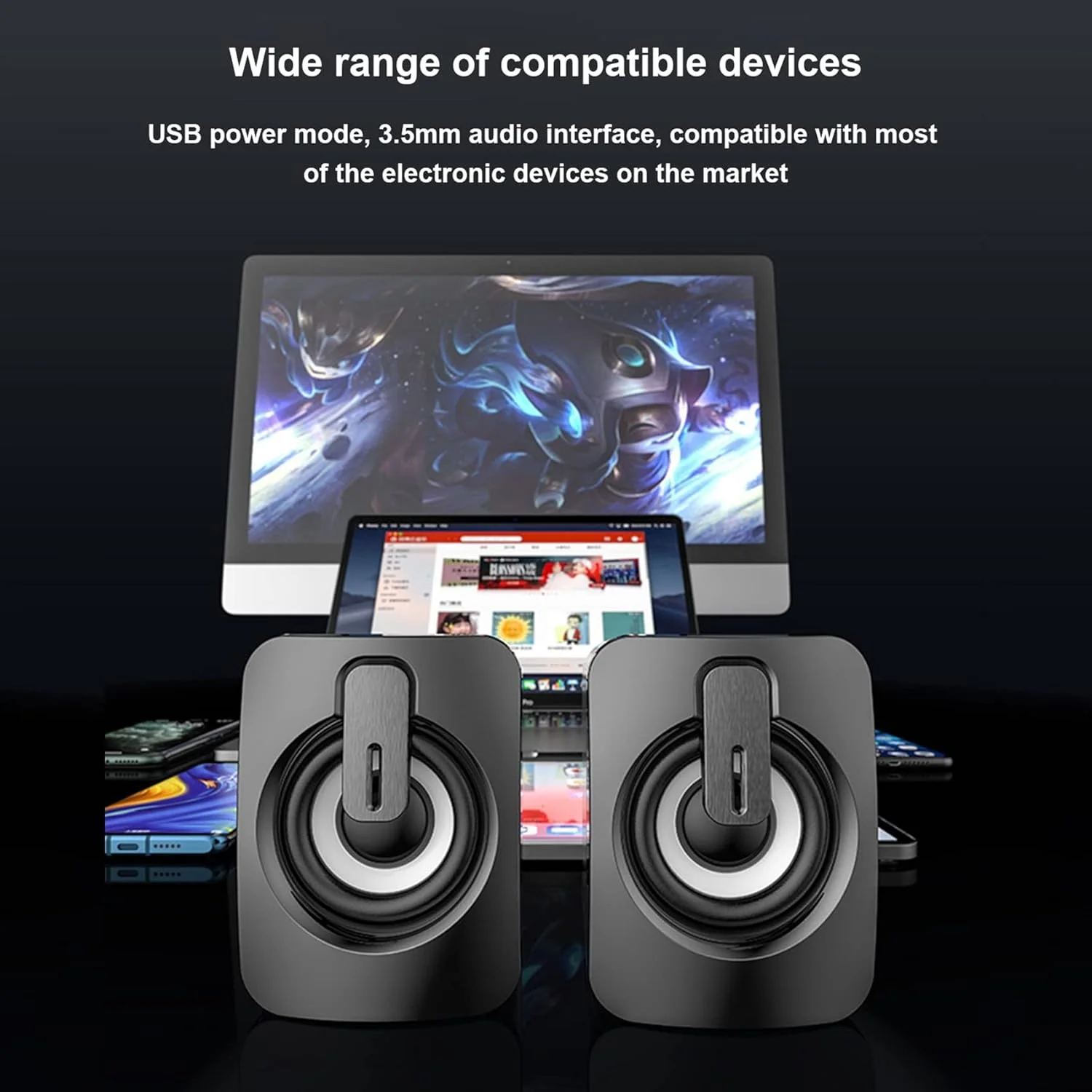 اسپیکر استریو ساب ووفر سیم دار USB صوتی کامپیوتر رومیزی برای لپ تاپ چند رسانه ای