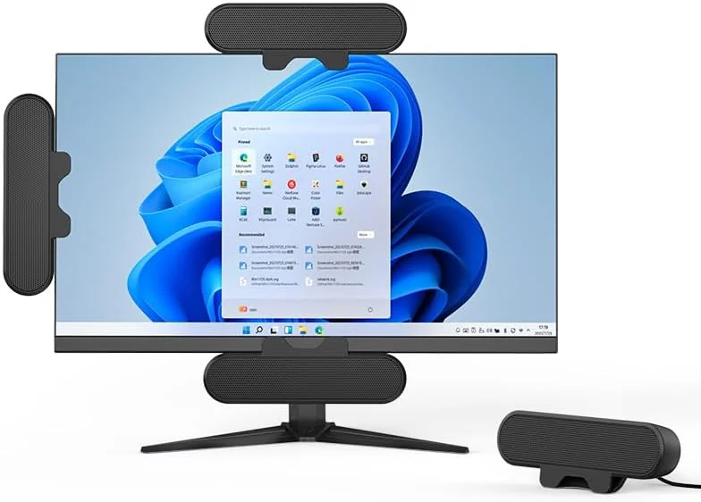 اسپیکر رومیزی USB کامپیوتر، مینی ساندبار سیمی برای کامپیوتر و لپ تاپ، صدای استریو HD با طراحی گیره ای، صدای بلند و واضح، اسپیکر گیره ای قابل حمل و صرفه جویی در فضا برای خانه و محل کار (مشکی)