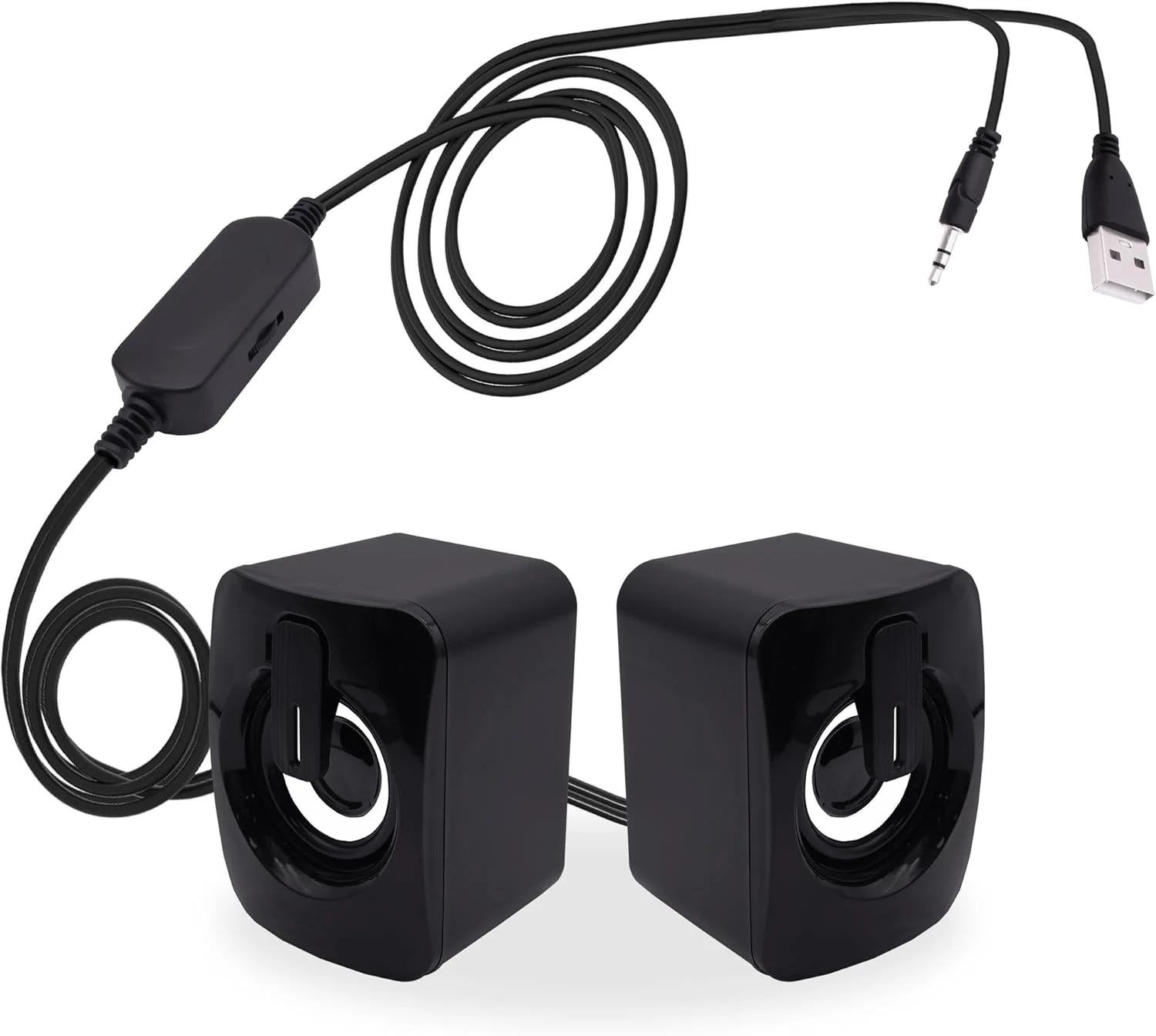 اسپیکر کامپیوتر CybNemo برای دسکتاپ، لپ تاپ، تبلت، اسپیکرهای کامپیوتر با تغذیه USB، اسپیکرهای کوچک سیمی با کنترل صدا برای موبایل، پد، MP3، صدای استریو با پلاگین صوتی 3.5 میلی متری برای ویندوز