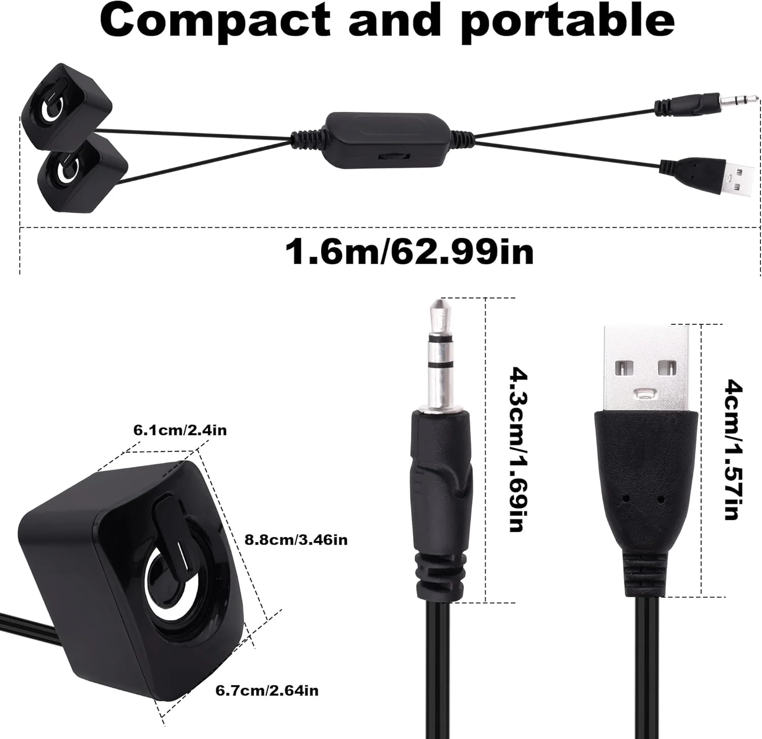 اسپیکر کامپیوتر CybNemo برای دسکتاپ، لپ تاپ، تبلت، اسپیکرهای کامپیوتر با تغذیه USB، اسپیکرهای کوچک سیمی با کنترل صدا برای موبایل، پد، MP3، صدای استریو با پلاگین صوتی 3.5 میلی متری برای ویندوز
