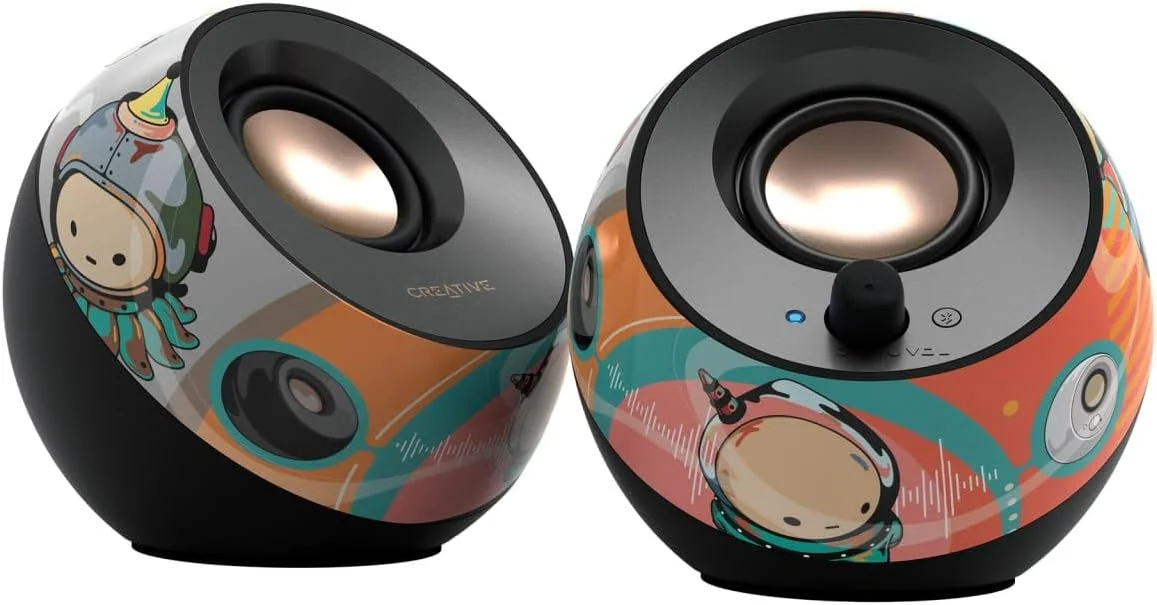 اسپیکر رومیزی 2.0 USB-C بلوتوثی کریتیو Pebble V3 Artisan Edition (مشکی ژلیلو)، توان خروجی 8 وات RMS با حداکثر توان 16 وات، شامل تبدیل USB-A