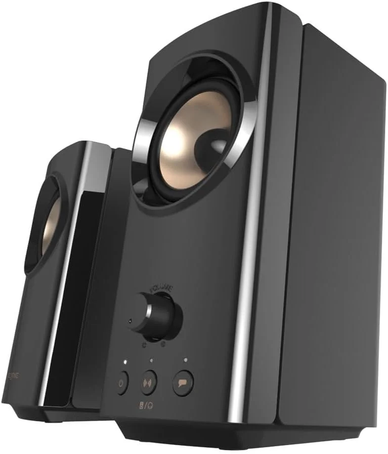 اسپیکرهای رومیزی Hi-Fi کامپکت 2.0 کریتیو T60 با صدای شفاف و فراگیر Sound Blaster، کیت SmartComms، صدای USB-C، پورت های میکروفون و هدست، بلوتوث 5.0، حداکثر توان 60 وات، برای کامپیوتر