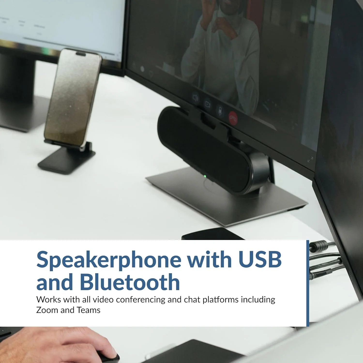 اسپیکر بار USB و بلوتوث Cyber Acoustics مدل CA-2890PRO، اسپیکر با تغذیه USB به همراه اسپیکرفون برای کامپیوتر و بلوتوث برای تلفن‌های هوشمند، قابل نصب روی مانیتور تا ضخامت 2 اینچ