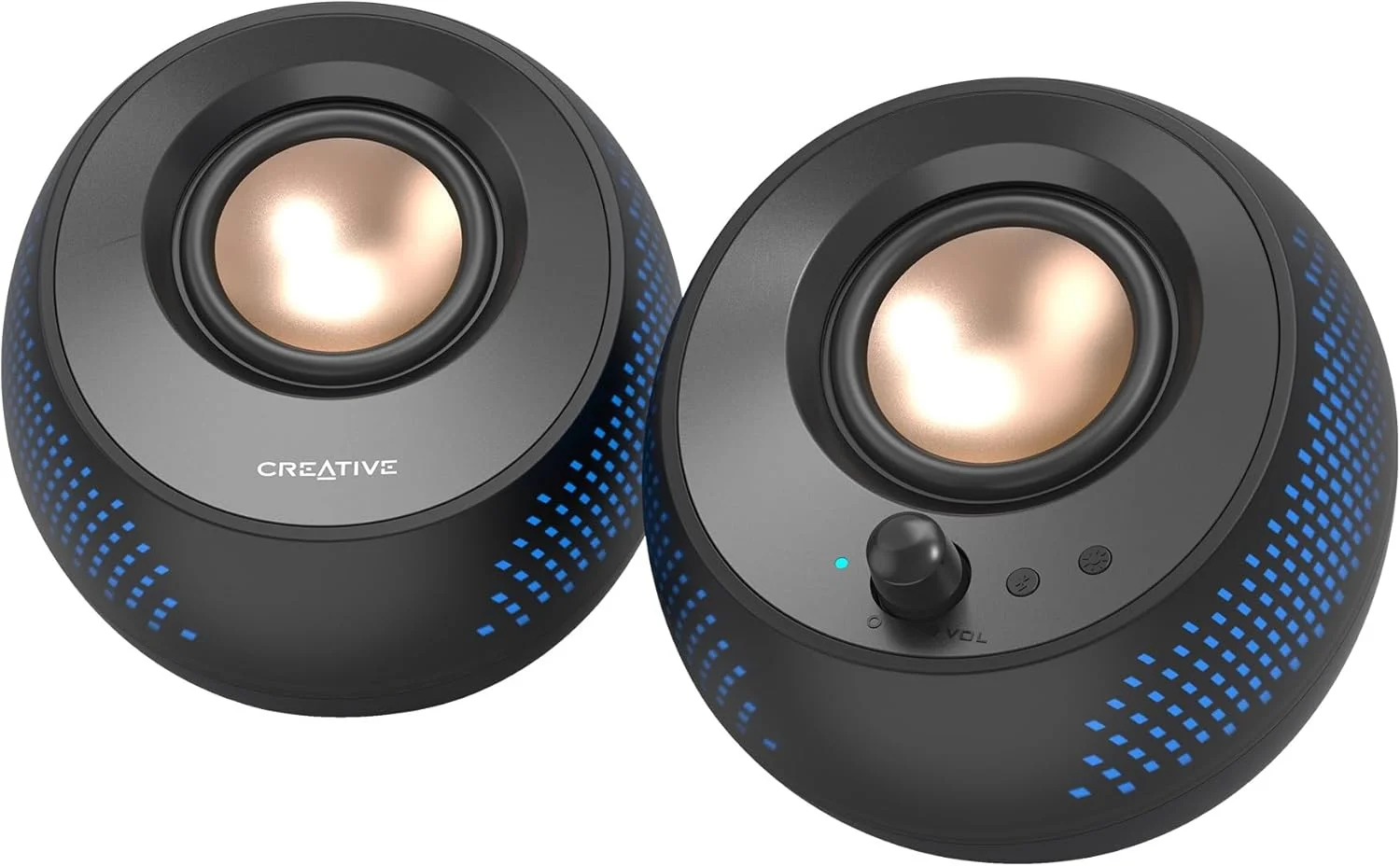 اسپیکر کامپیوتر Creative Pebble X 2.0 USB-C با نورپردازی RGB قابل تنظیم، بلوتوث 5.3، صدای USB، توان RMS تا 15 وات برای PC و Mac