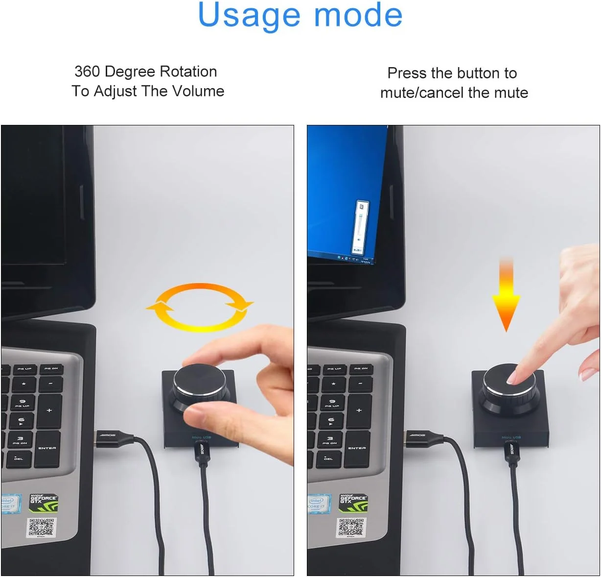 کنترل کننده صدا USB، تنظیم کننده صدا دکمه کنترل چرخشی صدا برای بلندگوی کامپیوتر، سوئیچ کنترل صدا برای Win7/8/10/XP/Mac/Vista Android (مشکی)