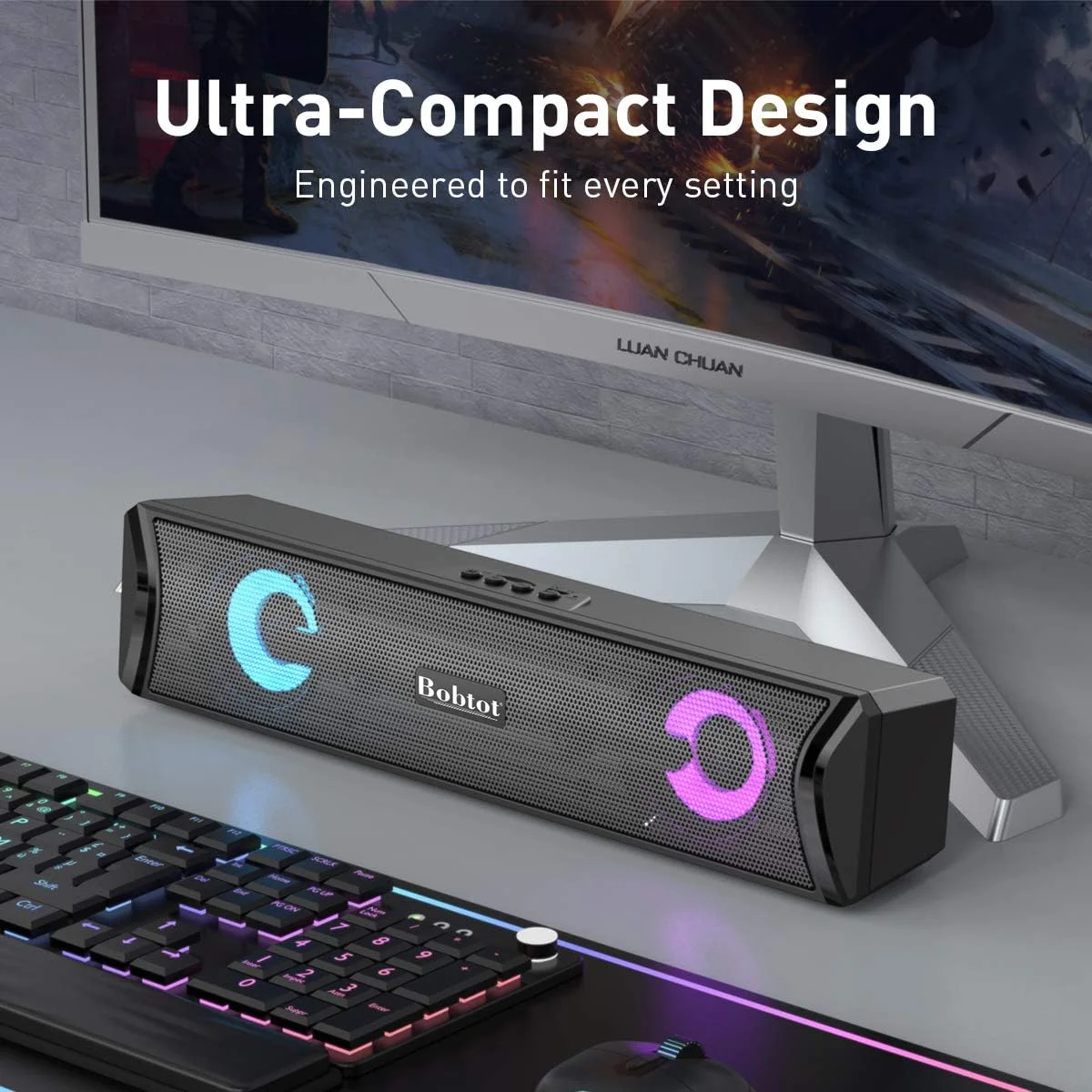 اسپیکر کامپیوتر سیم دار نوار صوتی استریو USB اسپیکر خارجی کامپیوتر ساب ووفر بازی لپ تاپ (AEET10+3 مشکی)