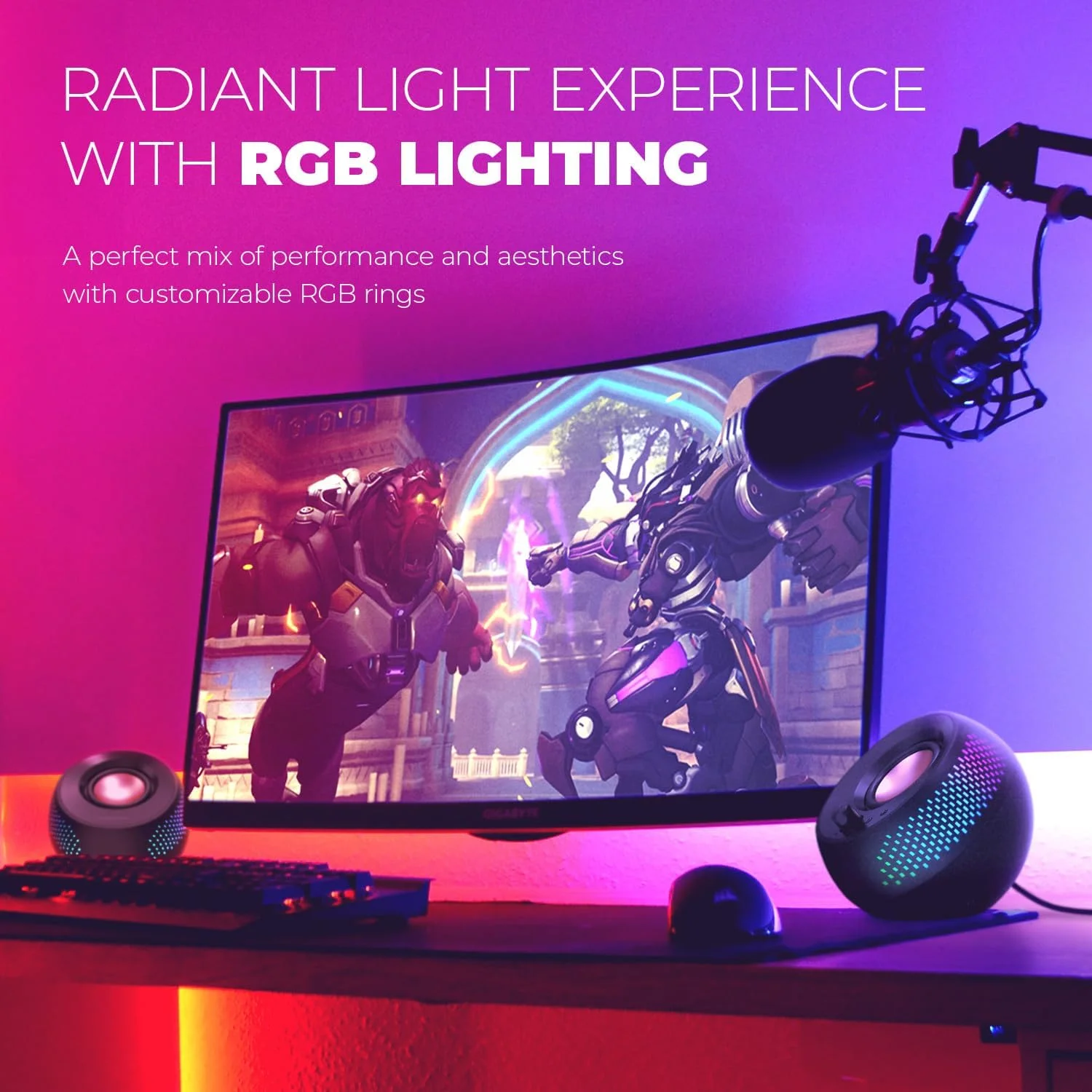 اسپیکر کامپیوتر Creative Pebble X 2.0 USB-C با نورپردازی RGB قابل تنظیم، بلوتوث 5.3، صدای USB، توان RMS تا 15 وات برای PC و Mac